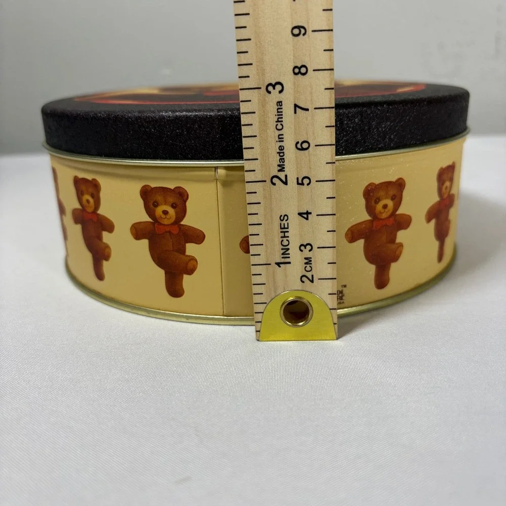 Vintage Teddy Bear Round Metal Storage Tin Collectible Nursery Decor 7 Inch